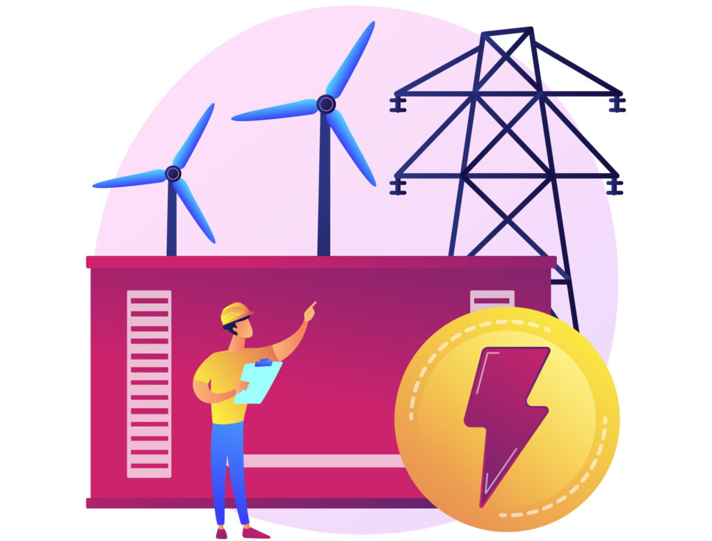 power station, electrical energy generation, electricity production vector concept metaphor.